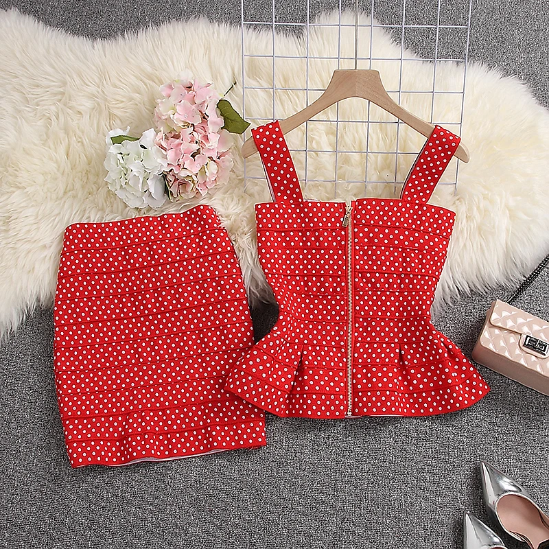 Женский облегающий костюм ALPHALMODA эластичный Топ на бретельках и мини юбка