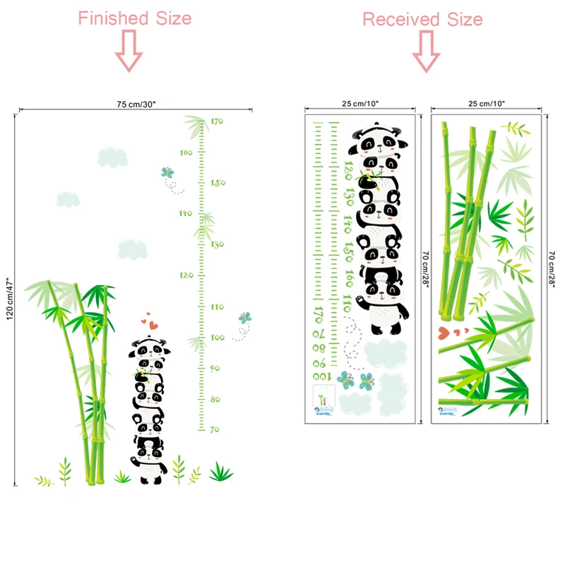 Panda bamboo растение высота измерения настенные наклейки для детской комнаты животные Рост Диаграмма настенные наклейки переключатель росписи искусства