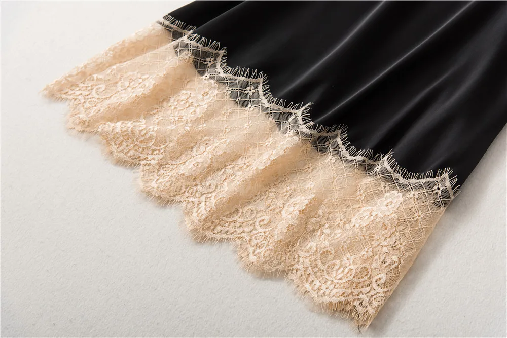 Herislim шелковая ночная рубашка без рукавов, женское сексуальное белье, кружевное Ночное платье с открытой спиной, летняя ночная рубашка с v-образным вырезом, домашняя одежда