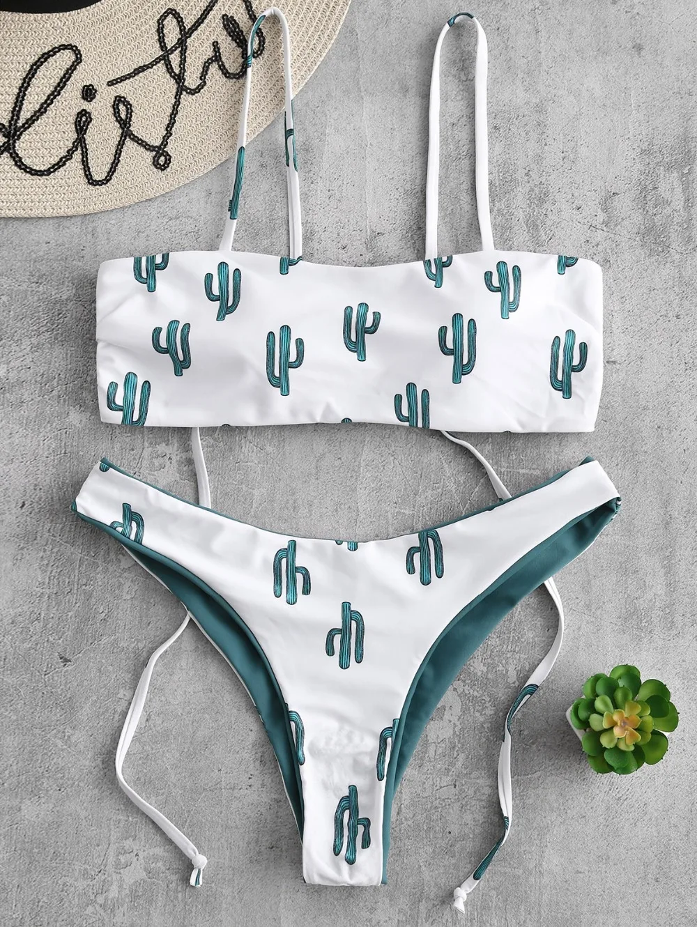Кактус галстук плечо Реверсивный комплект бикини сексуальный женский пляжный