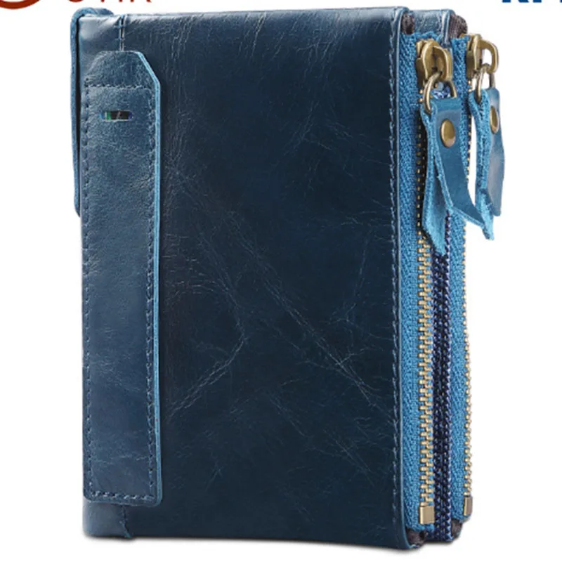 Мужской кошелек из натуральной кожи синего цвета брендовый высокого качества на