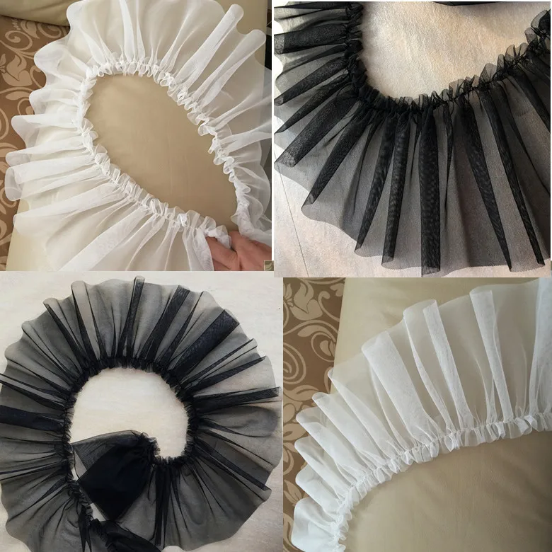 

White black chiffon ruffle lace fabric trimming sewing ribbon for applique dress accessaries Diy doll skirt cuffs decoration