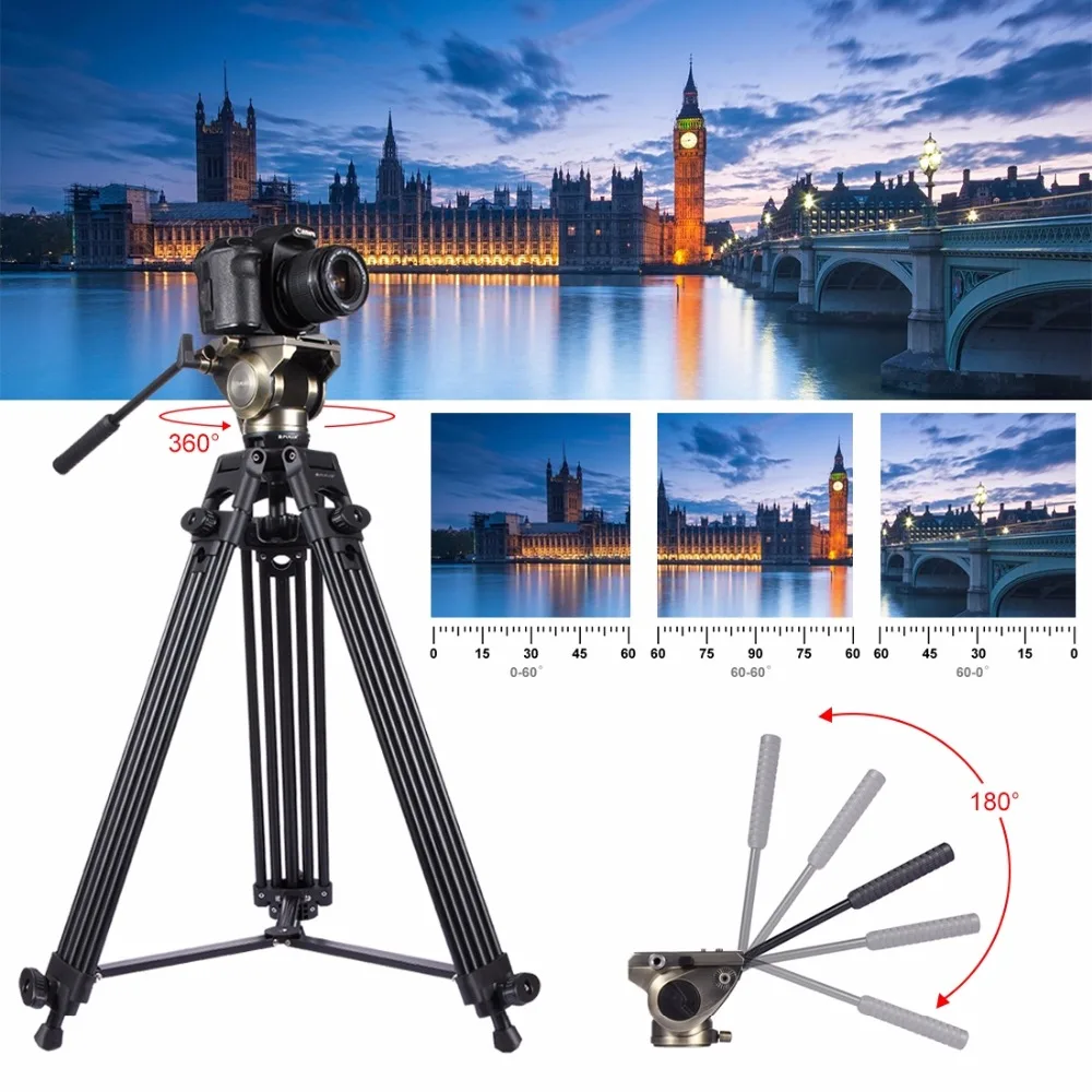 Puluz Heavy Duty видеокамера Алюминий сплав штатив с жидкости Перетащите штатива для Canon Sony цифровых зеркальных фотокамер Nikon SLR Камера