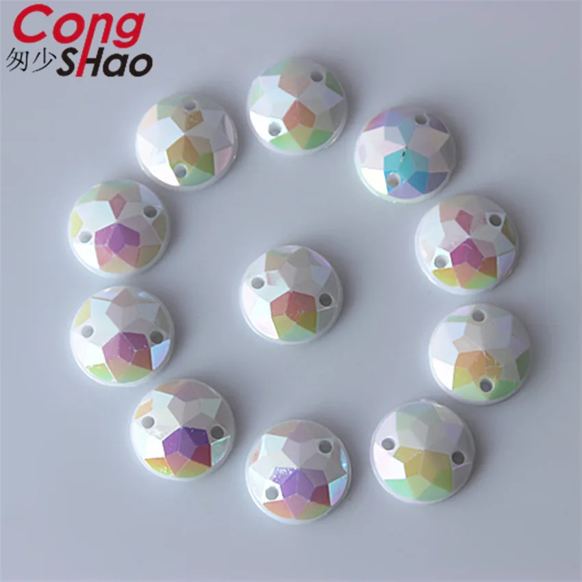 Cong Shao 300pcs 10mm AB Colorful Flatback Round Stones And Crystals Acrylic Rhinestone Trim Sewing 2 Hole Costume Button CS4 | Дом и сад