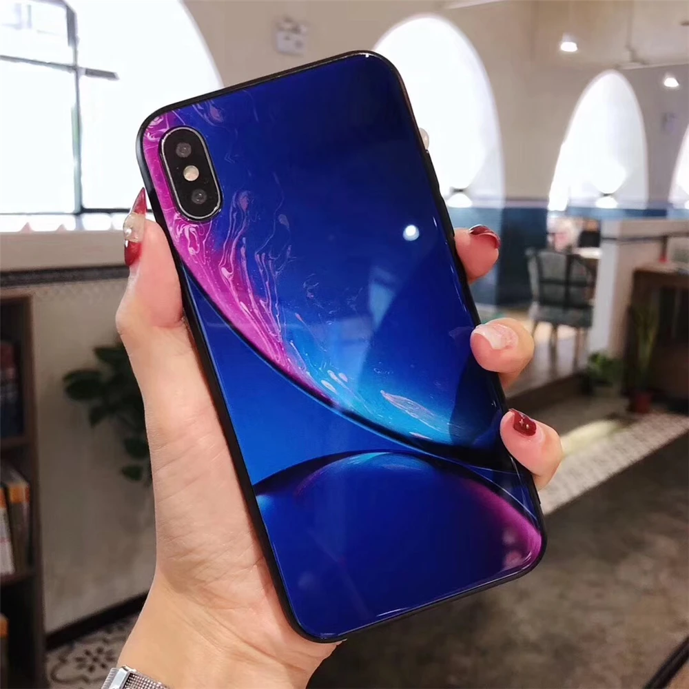 For iPhone XS Max Case Star Space Tempered Glass Back Cover Protective Fundas XR Coque |