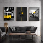 Настенная картина в скандинавском стиле с принтом городского пейзажа, постер на холсте с изображением черного, желтого поезда, зонта, воздушного шара для гостиной