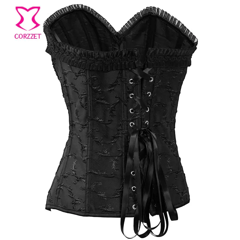 Черный корсет из парчи и стали готическое бюстье сексуальные корсеты для женщин