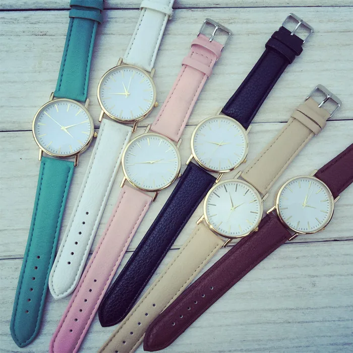Часы с кожаным ремешком женские кварцевые часы розового цвета 6 видов цветов 2015 |