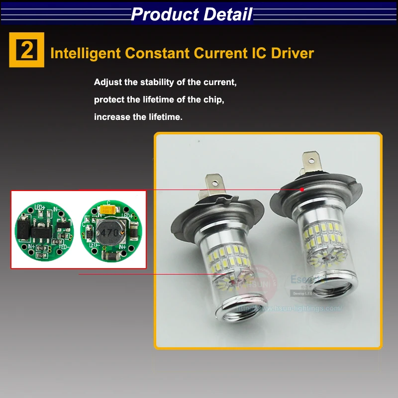 Eseastar 2pcs H7 48-LED-SMD3014 White High Power Led Car Fog Running Light Bulbs Styling Lights Automobiles Bulb DC12-24V | Автомобили и