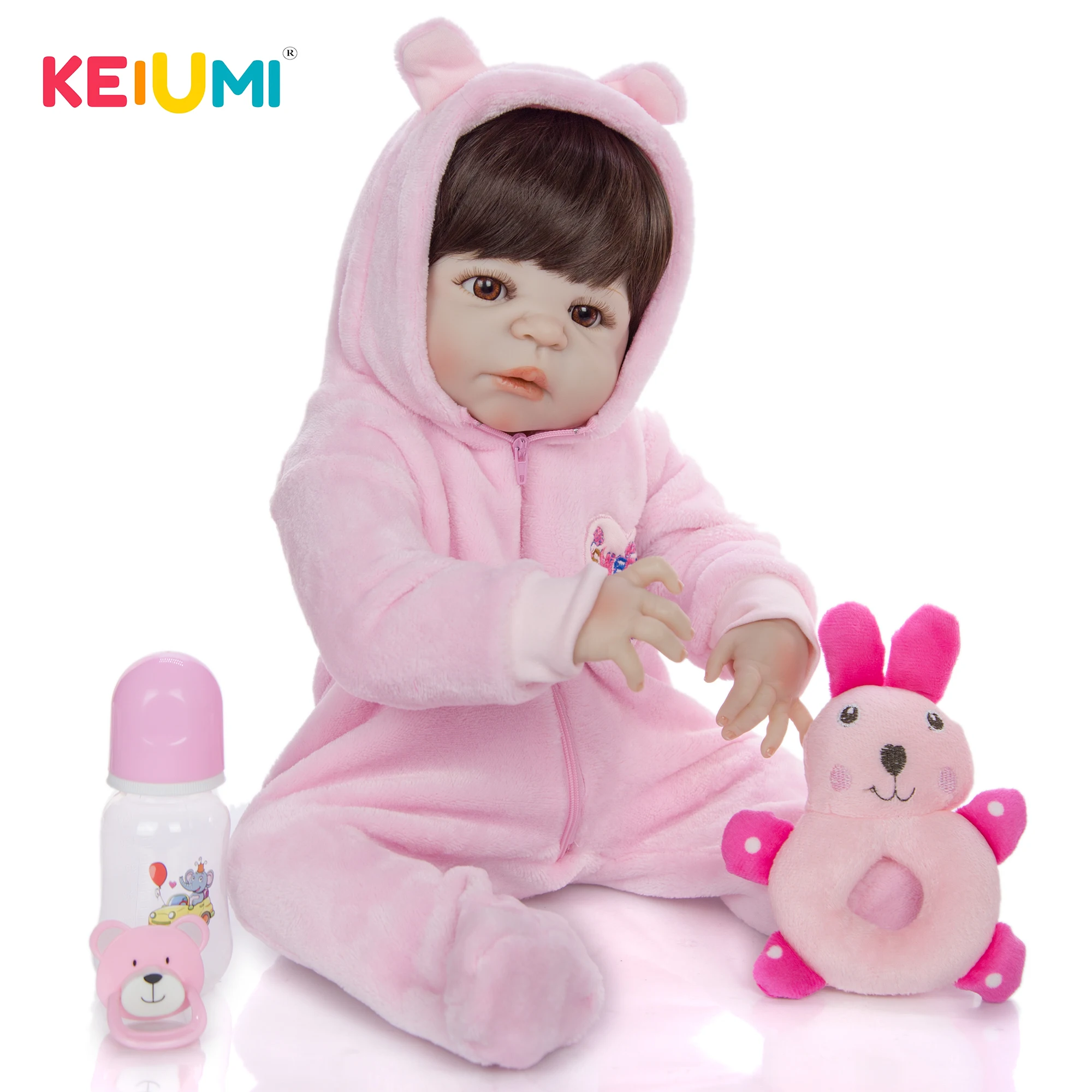 

KEIUMI Pink Cute 57 CM Full Body Silicone Girl Reborn Babies Doll Bath Toy Lifelike Newborn Baby Doll Bonecas Baby Reborn Menina