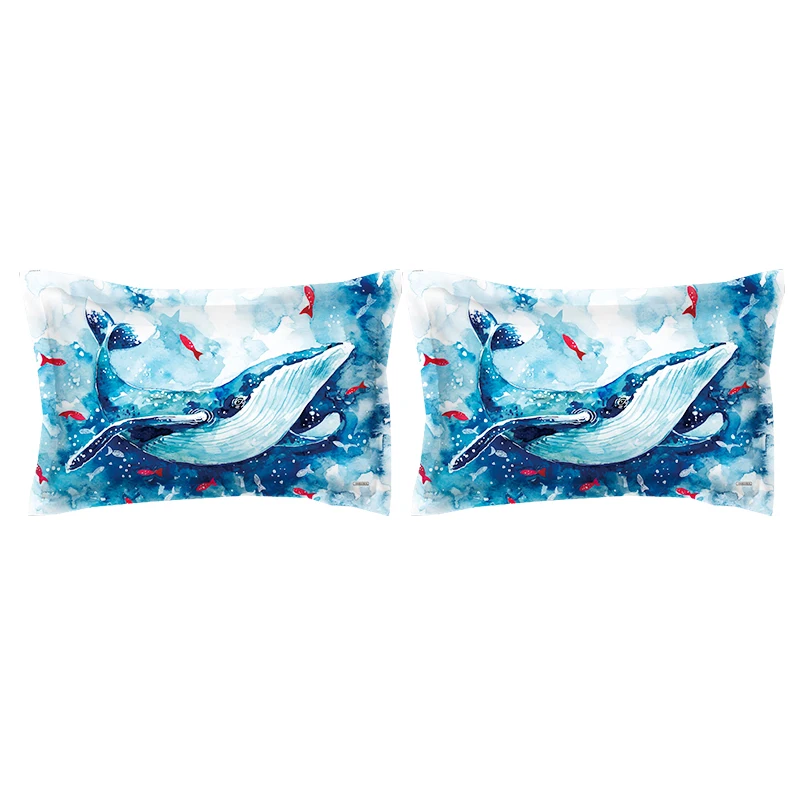 Комплект постельного белья подводный мир киты 3 шт. мягкое синее удобное