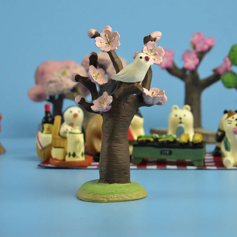 Sakura tree bird Япония каваи мультфильм Животные go picnic миниатюрный Сакура экран дерево лужайка пень Горячая весна татами Дерево отверстие Свадебная мебель игрушка - Цвет: Sakura tree bird
