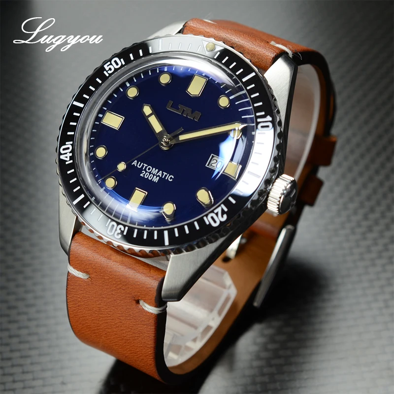 Lugyou San Martin Sea Master Diver Мужские часы Автоматические из нержавеющей стали сапфировое стекло 20 бар водонепроницаемый кожаный ремешок Дата