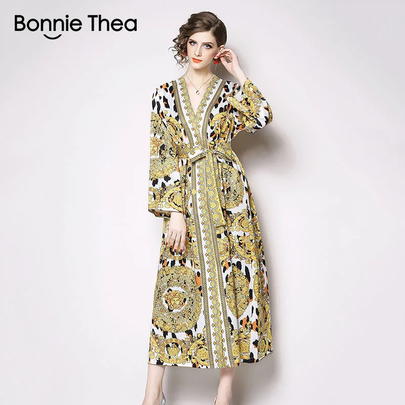 Женское платье с леопардовым принтом Bonnie Thea винтажное Элегантное Длинное