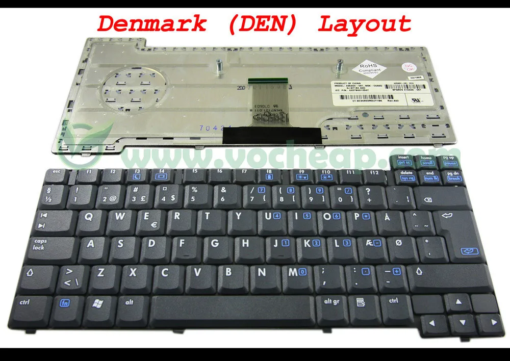 

Laptop keyboard for HP Compaq nc6110 nc6120 nx6110 nx6120 without Pointer sticker Black Denmark Den version - NSK-C6A0D