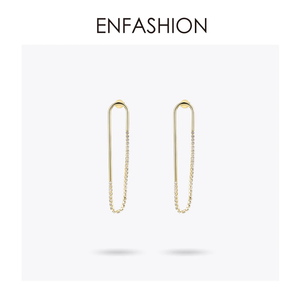 Женские серьги с кристаллами Enfashion золотистого цвета длинной цепочкой модные
