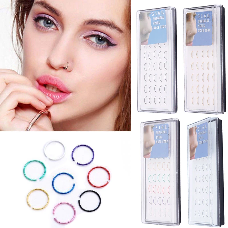 Мода 40 шт./компл. хирургическая Носовая кость из нержавеющей стали шпильки кольцо