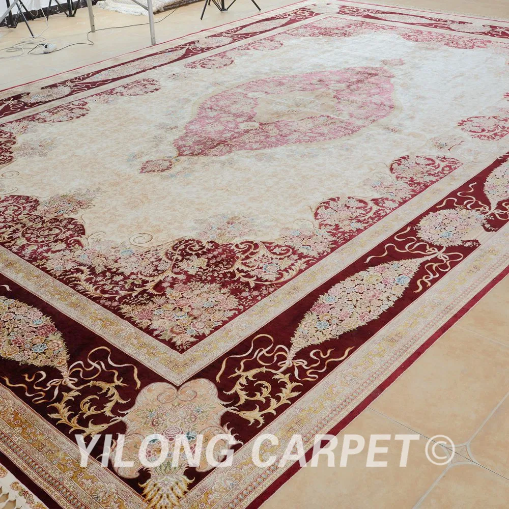 Yilong 14 2 'x21' Тебриз шелковый ковер с восточным рисунком Большой аутентичный