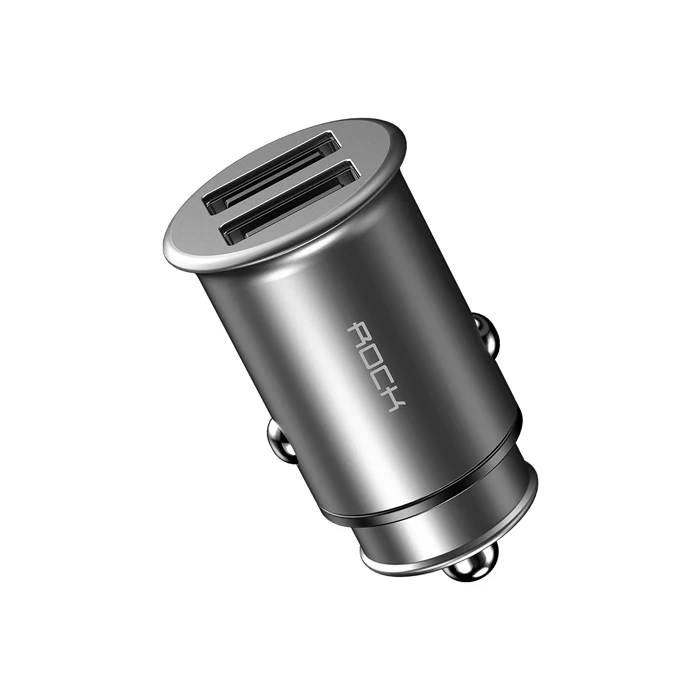 Silvery ROCK metal, Мини Автомобильное зарядное устройство, 2USB выход, 4.8A, быстрая зарядка, адаптер для путешествий, прикуриватель для iphone 8 x, автомобильное зарядное устройство для мобильного телефона - Тип штекера: Silvery