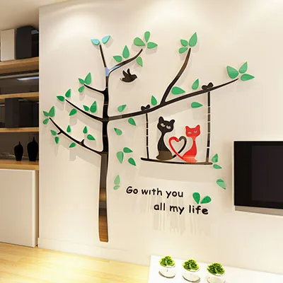 Cartoon Cat Tree 3d Crystal Acrylic-dimensional wall stickers Living room bedroom children's decoration | Дом и сад
