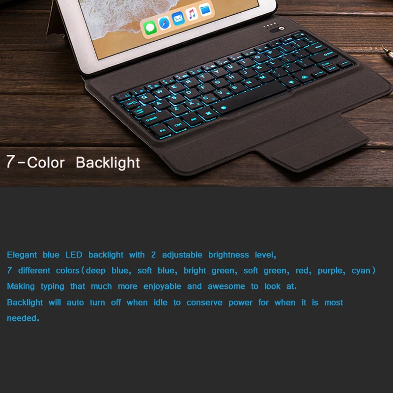 Клавиатура с подсветкой для нового iPad и 9,7 дюймов, беспроводной bluetooth чехол с тонкой кожаной крышкой-7 цветов подсветки