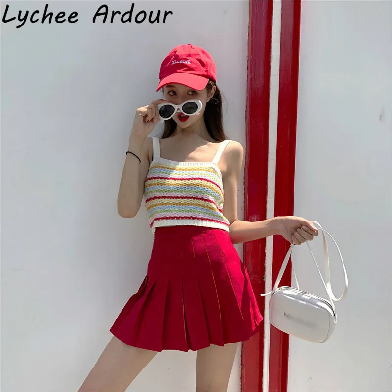 Lychee Ardour радужные полосатые женские трикотажные топики в полоску топы весна лето
