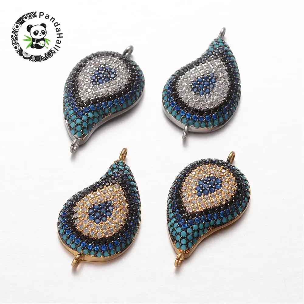 

Drop Brass Micro Pave AAA Cubic Zirconia Links, Lead Free & Nickel Free & Cadmium Free, Mixed Color, 25x13.5x4mm, Hole: 1mm