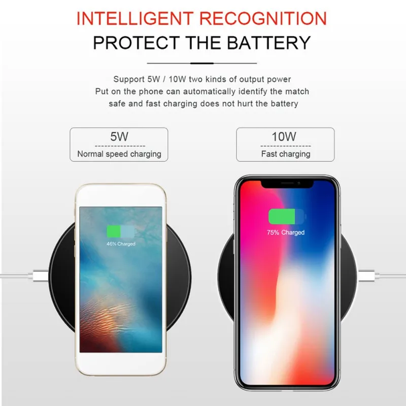 10 вт универсальное СУПЕР ТОНКОЕ Беспроводное зарядное устройство для IPhone 8/8 Plus/X