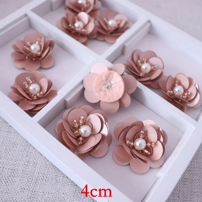 

10PCS Champagne Color Sequins Beaded Flower Sew On Patches for Clothing Beading Applique for Sweater Socks Bags Shoes Socks
