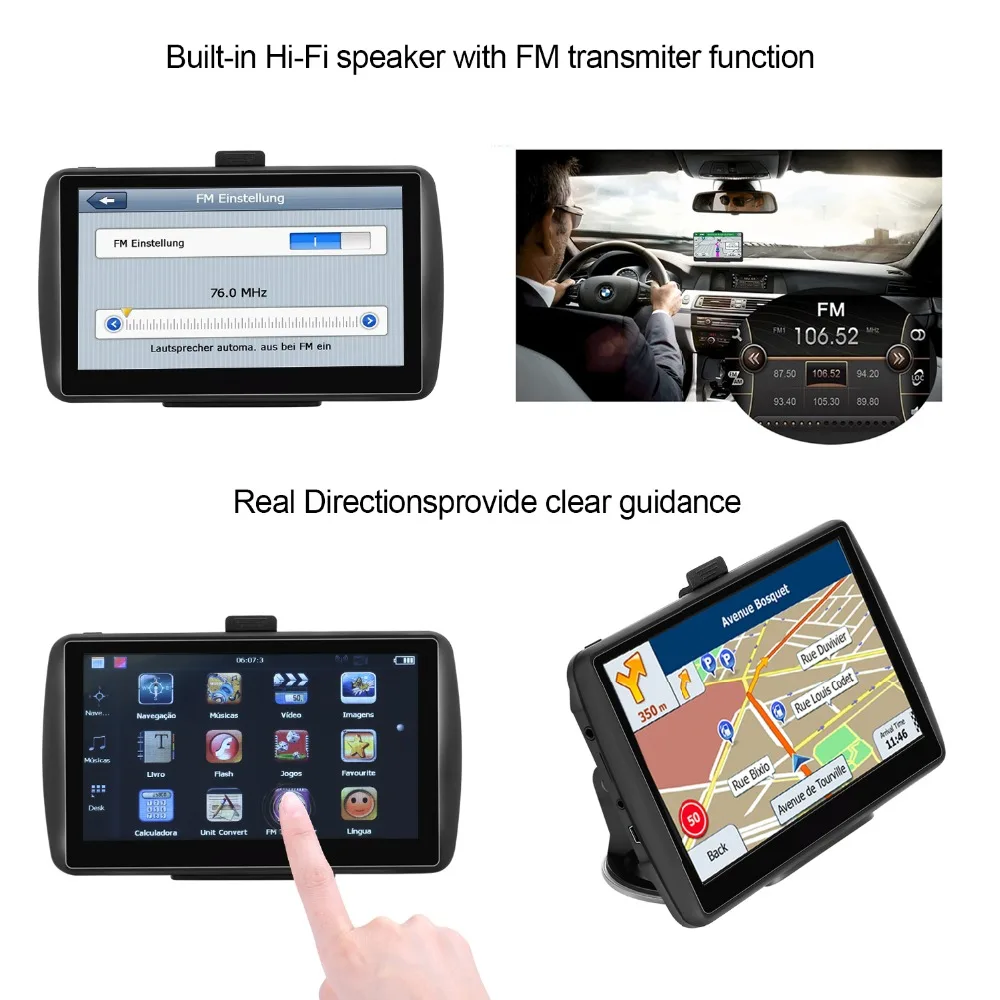 Gps автомобильный навигатор 7 дюймов HD lcd емкостный экран FM Bluetooth Голосовая