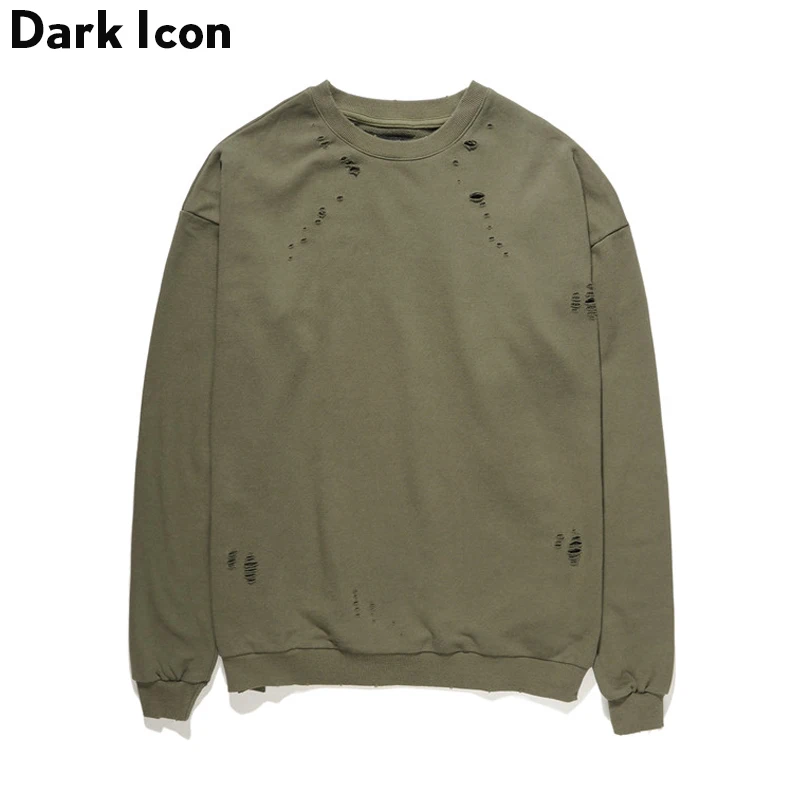 Мужской однотонный махровый свитшот с дырками DARK ICON черный зеленый пуловер 2019| |