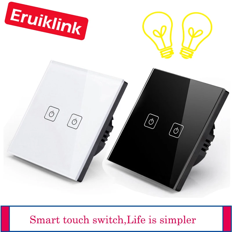Eruiklink 2 банды 1 способ настенный сенсорный выключатель белая Хрустальная