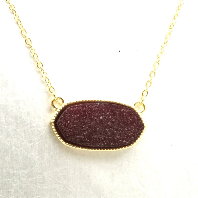 7 цветов Druzy Кулон из друзы ожерелья Шестигранная Смола Druse золотой воротник