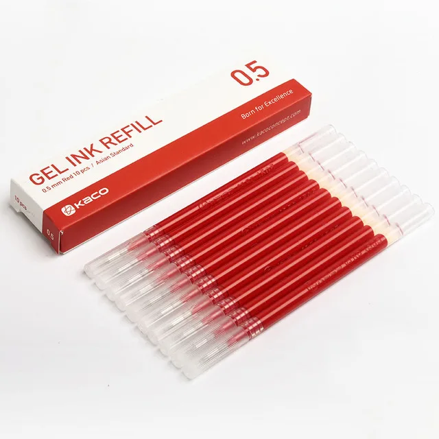 10pcs red Xiaomi Kaco геля чернил Refill Стандартный Универсальный 10 шт./кор. синий цвет черный, темно-синий и красный цвета гелевые ручки 0,5 мм для заправки зажигалок школьные канцелярские принадлежности - Цвет: 10pcs red