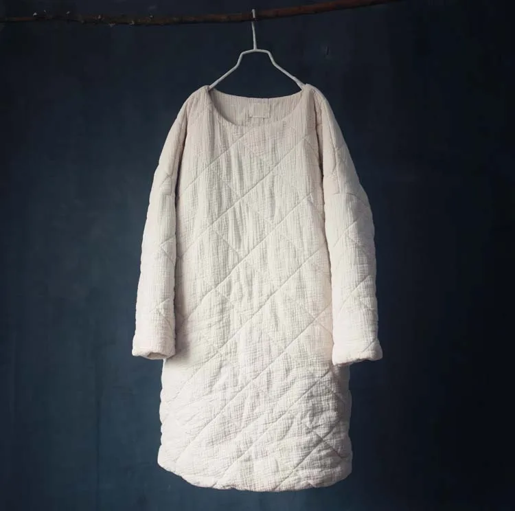 beige NINI WONDERLAND зимнее плотное длинное пальто с хлопковой подкладкой для женщин, свободное повседневное хлопковое теплое пальто-парка с круглым воротником - Цвет: beige