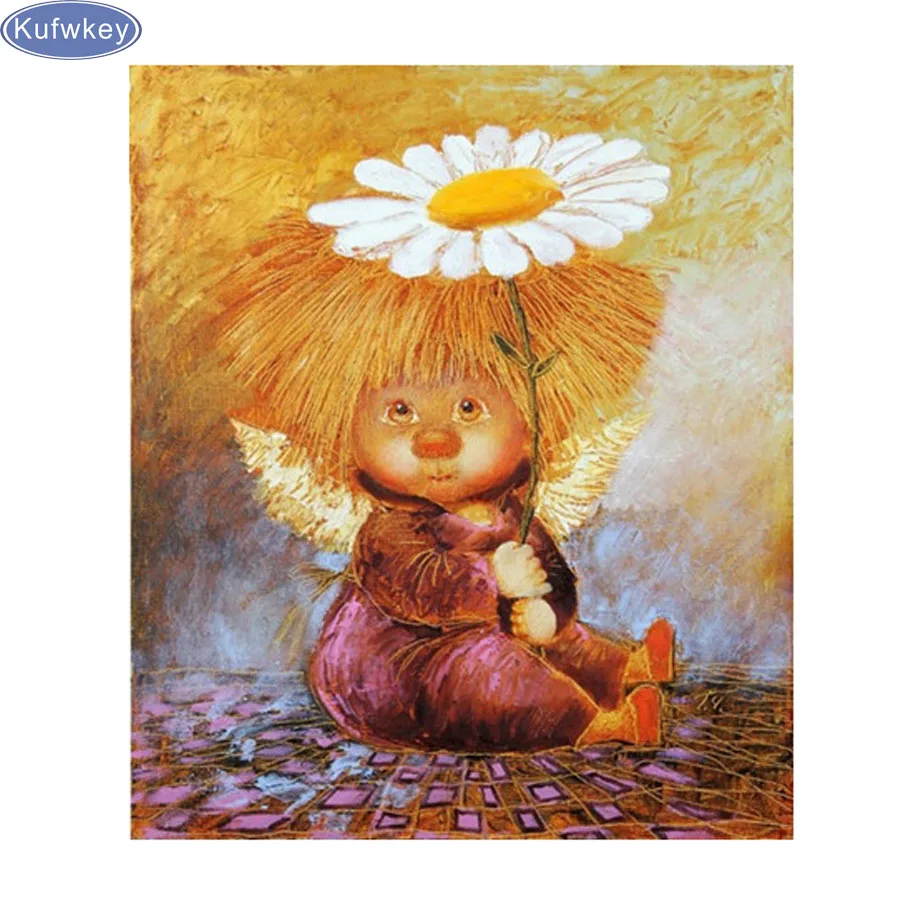 Декоративная подарочная картина "Цветы" в технике 5D алмазной вышивки с ангелом и мозаикой из страз для домашнего украшения.