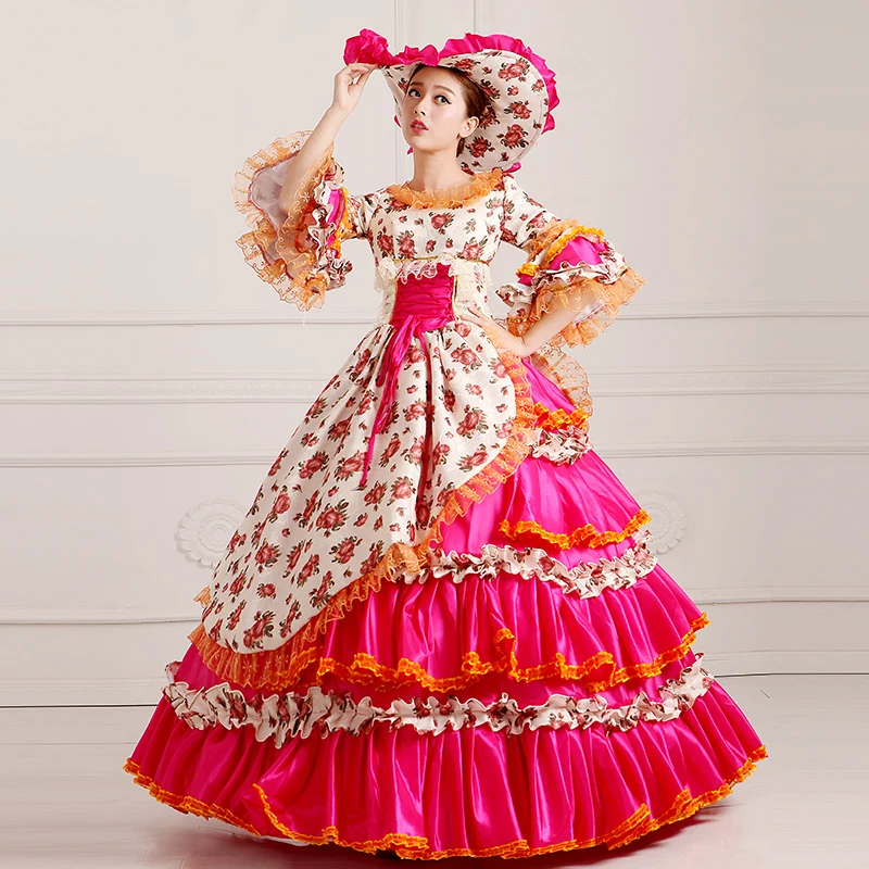 Индивидуальные 2016 Благородный Красный Цветочный Принт 18-го века Мария