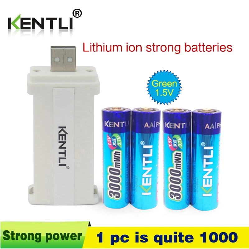 KENTLI 4 шт Низкий саморазряд 1,5 v 3000 mwh AA перезаряжаемый литий-полимерный литий-ионный полимерный литиевый аккумулятор+ 1 USB умное зарядное устройство