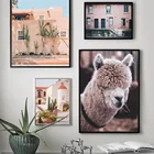 Постеры и принты домик-альпака, настенные картины на холсте в скандинавском стиле, декор для гостиной