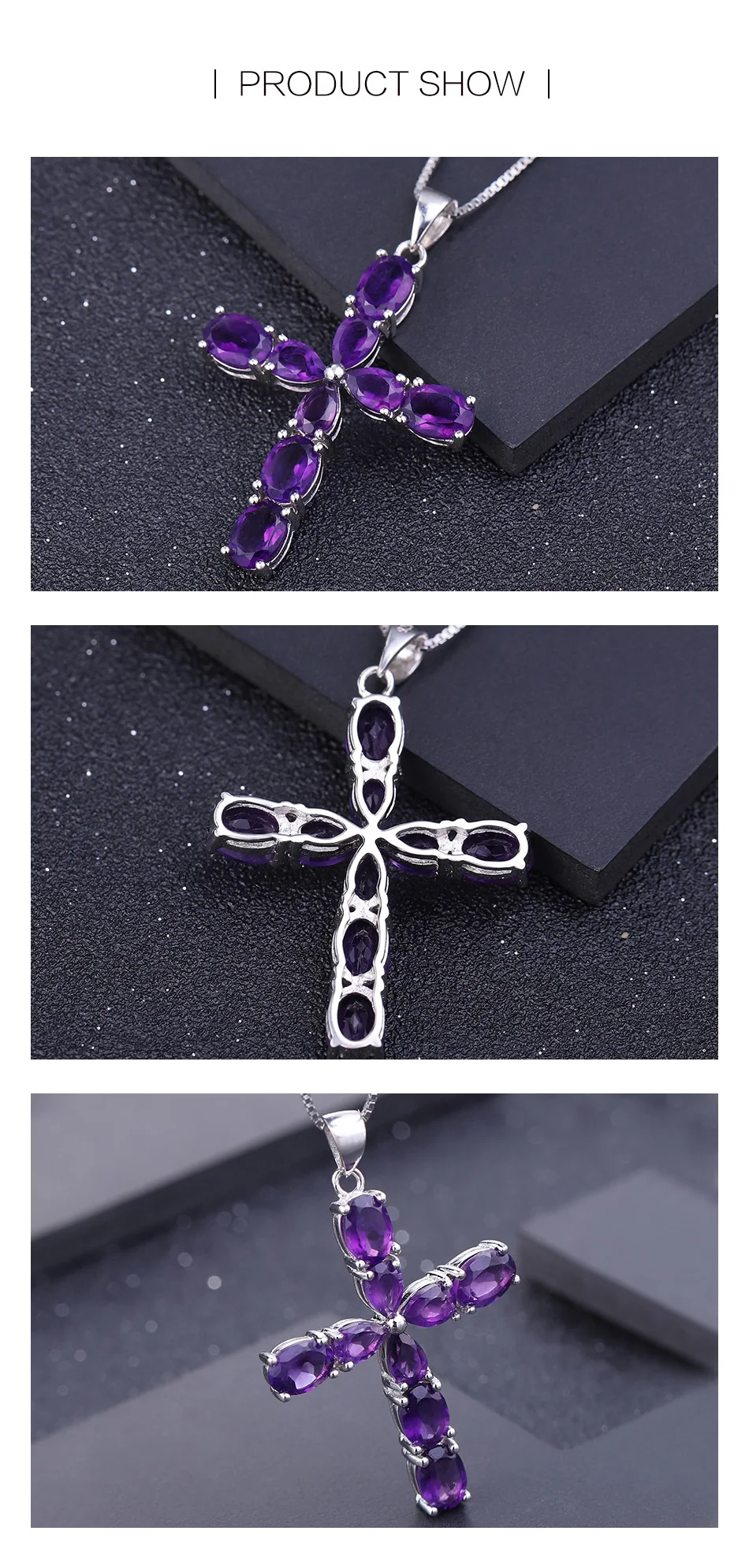 GEM'S балетные 925 пробы серебряные ювелирные изделия 5.59Ct натуральный аметистовый драгоченный камень крест кулон ожерелье для женщин