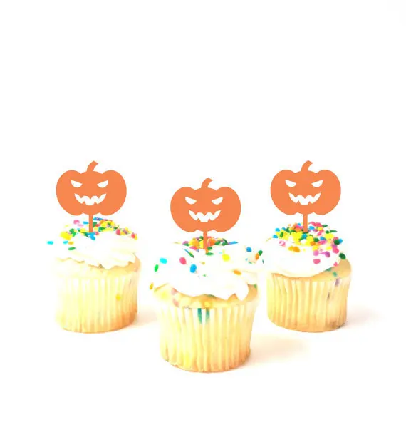 

Halloween Pumpkin Party Picks Cupcake Toppers baby shower wedding birthday toothpicks decor