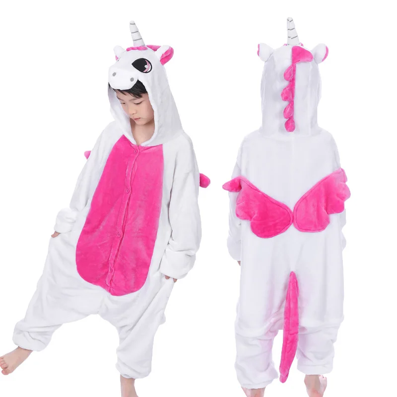 Unicorn Pink NEW Дети кигуруми Животные Пижамы Набор Мальчики Девочки Единорог Олень Пегас Косплей Зима Теплая Дети Пижамы Onesies Пижамы С Капюшоном одежда для новорожденных детские пижамный комплект пижамы для девочек мальчиков - Color: Unicorn Pink