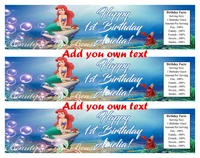 customized personalized little mermaid bottle water label wrappers ariel birthday party decorations kids party supplies cany bar