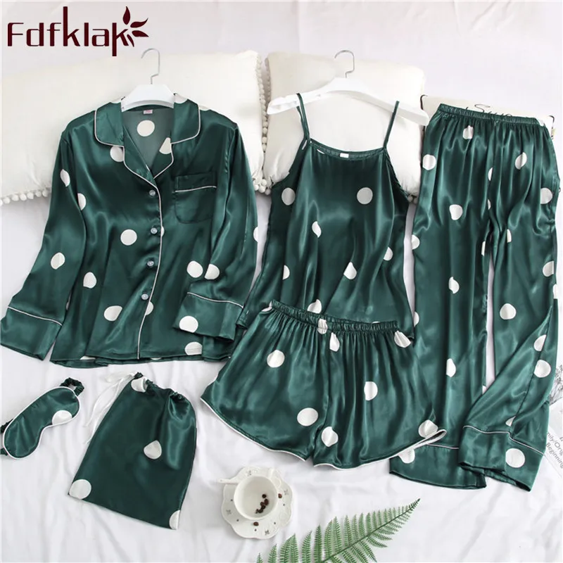 

2019 Spring Summer New Silk Pajamas Sets Summer Home Clothes For Women Pijama Sexy Pyjama Femme 7 Pcs Sleepwear Sets Fdfklak
