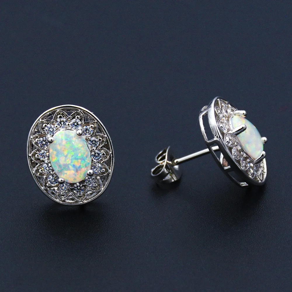 Lady's White Fire Opal Earrings with Lab-created and Cubic Zirconia | Украшения и аксессуары