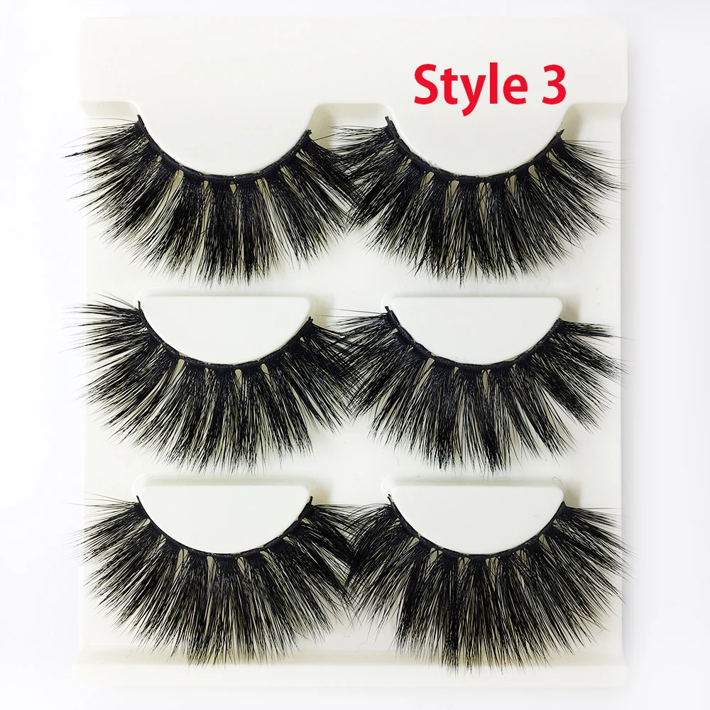 style3 25 мм пушистые ресницы 3/7 пар 3D накладные ресницы из искусственной норки толстые длинные крест-накрест Искусственные ресницы, удлинение инструменты для макияжа - Цвет: style3