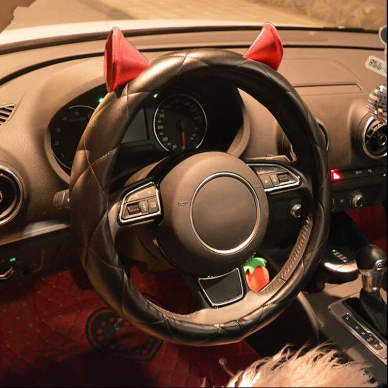 

Cat Ear Car Steering Wheel Cover Leather Handle For 38cm Steering Cover PU Leather Car Styling