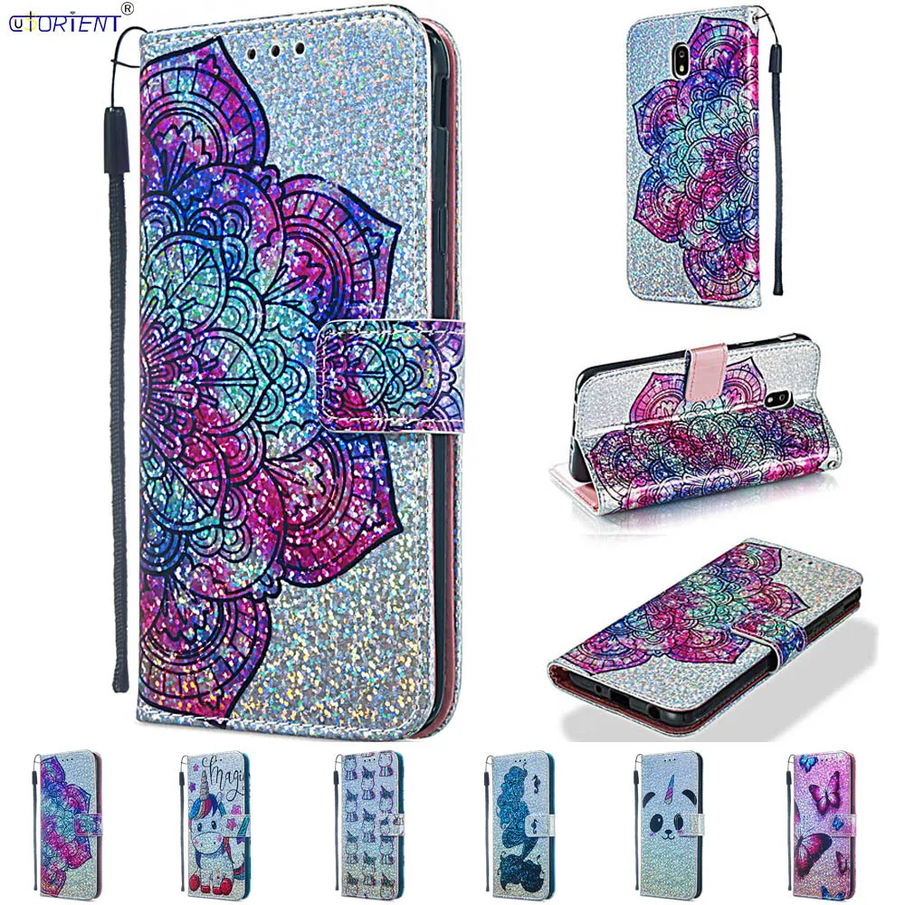 Блестящий кожаный чехол для Samsung Galaxy Wide3 J7 блестящий 2018 милый откидной Чехол с
