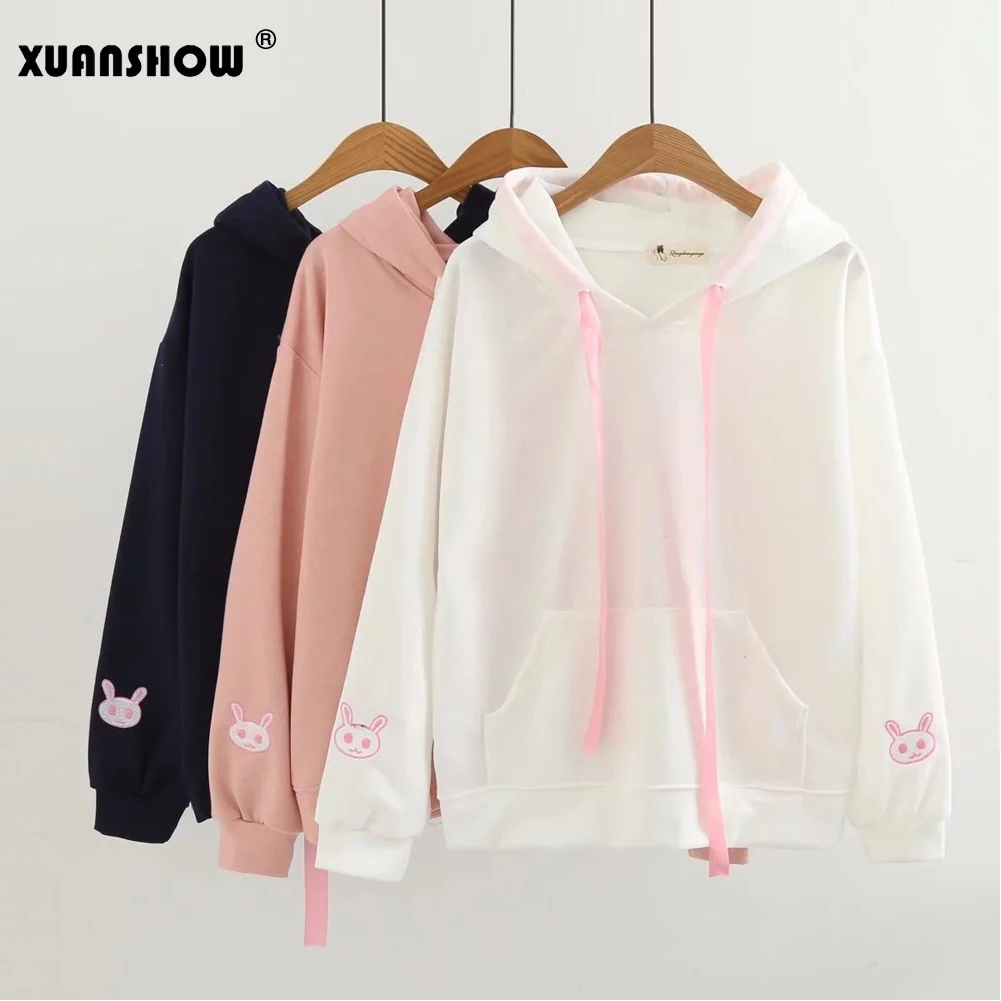 XUANSHOW 2018 новый осенний Женский Топ с длинным рукавом милый кролик толстовка