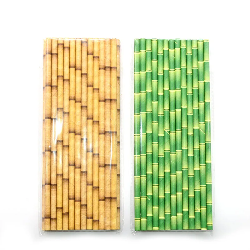 

25Pcs/Set Paper Straws Yellow Green Bamboo Pattern Wedding Birthday Party Supplies Beverage Straws Bar Accessories